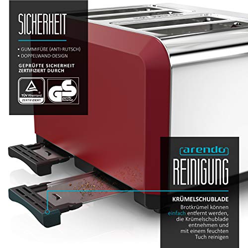 Arendo - Automatik Toaster 4 Scheiben - Edelstahlgehäuse - bis zu Vier Sandwich und Toast-Scheiben - Bräunungsgrad 1-6… – Bild 3