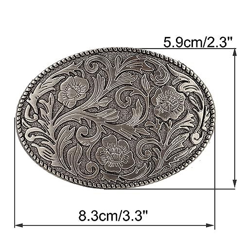 Western Cowboy Belt for Men, Leather Belt Silver Engraved Pattern Buckle Head Vintage Beltfor Dress Jeans,Black,115CM/45.3''4