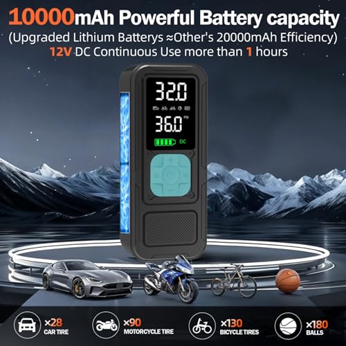 Image of Y34 Tire Inflator Portable Air Compressor,4X Faster Inflation,10000mAh Cordless /12V DC 150PSI Air Pump for Car Tires with Digital Pressure Gauge /LED Light for Car,Motorcycle,Bike,Ball
