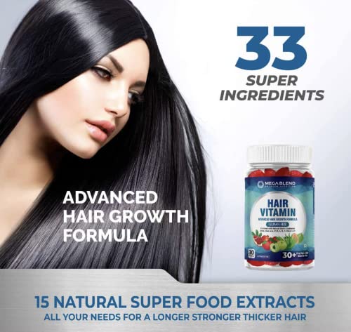 Image of Hair Vitamin Gummy | 60 Count | Advanced Hair Growth Formula With 30+ Pro Hair Bionutrients with Natural Biotin (Sesbania), Alovera and Turmeric Extracts