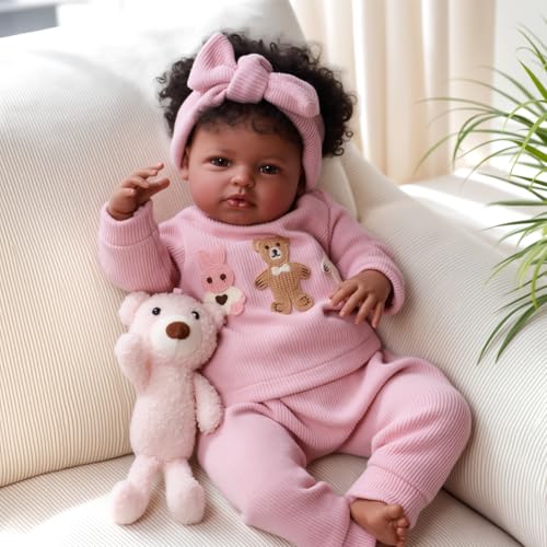 BABESIDE 20 Zoll Afroamerikanische Puppen Reborn Weiblich - Biracial Puppe mit verwurzelten Haaren Schwarze Haut - Realistische Schwarzes Mädchen für Kinder 3+