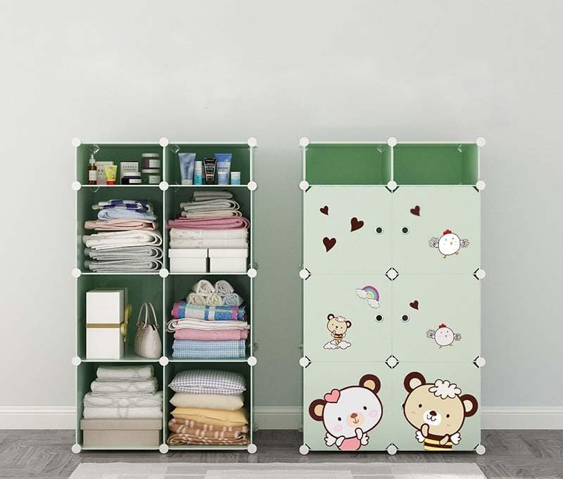 Image of Plastic Wardrobe for Kids Clothes - Durable, Easy to Use Anti-Skid & Non-Slip Effective Professional Collapsible Wardrobe, Plastic Cupboard for Kids, Foldable Almirah (9 Door,Green-E5)