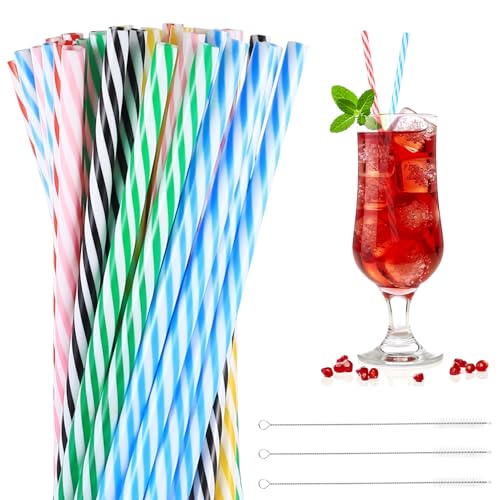 60 sztuk słomek wielokrotnego użytku, plastikowe słomki do koktajli, 23 cm, kolorowe słomki do picia, wielokrotnego użytku, do smoothie, napojów, soków, gorących napojów, rurek do picia, z 3