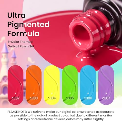 Image of Beetles Neon Gel Nail Polish - Rainbow Kingdom, 6 Colors Hot Pink Blue Yellow Green Summer Gel Nail Polish Set, Soak Off UV LED Bright Rainbow Summer Nails Art, Long-Lasting Manicure Salon DIY Home