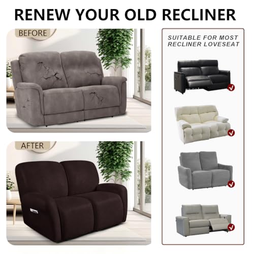 Image of ANARACHON Leather Look Loveseat Recliner Covers Stay in Place 6-Piece Recliner Sofa Slipcover 2 Seater Reclining Couch Cover Furniture Protector Washable (Recliner Loveseat,256Chocolate)