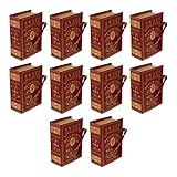 Ipetboom 10Pcs Decorative Books Boxes, Antique Book Box Vintage Book Shaped Storage Box for Jewelry Trinket Cards Photo Candy Wedding Memories, Red