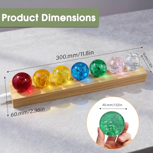 Image of L LOHAS LED 7 Colors 40mm Ice Cracked Balls Crystal Chakra Balls | LED Wooden Base Glass Healing Sphere Balls with Stand Night Light Decoration Quartz for Home Living Room