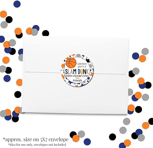 Miniatura 4 de Amanda Creation - Etiquetas adhesivas personalizadas y personalizadas de baloncesto para el día de San Valentín, 40 calcomanías circulares de fiesta