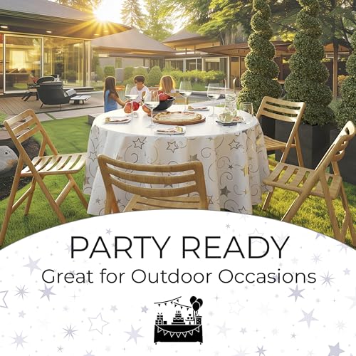 Exquisite Silver Star Tablecloth Plastic 12-Pack Disposable Round Tablecloths 84" Silver Star Table Cloths Round Table Covers Plastic Tablecloth for Party Decorations by Exquisite - Image 6
