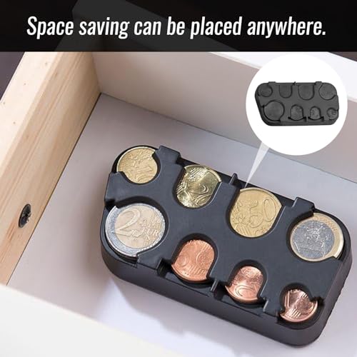 Kleingeld Aufbewahrung,2 Stück Münzbox,Münzen Box,Münzspender Sortierer,Münzen Aufbewahrung mit Schnell-Fixierung,Münzsortierer für Coin Holder,Kleingeld,Münzhalter Münzsammler(Schwarz,8 Fächer)