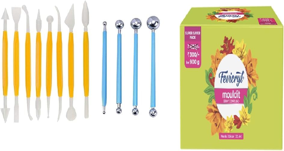 Fevicryl Mould It, 900 g, Clay Set for Modelling and Sculpting, Air Dry Clay for Art and Craft, Gift for Artists, With 8 Modelling Tools & 4 Ball Tools for Clay Fondant Dough