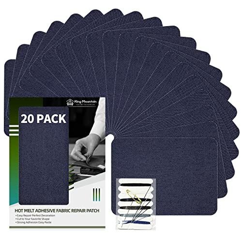 Image of KING MOUNTAIN Iron-on Repair Patch 20 Pcs Pack,Denim Patches for Jeans Kit 3 inch by 4-1 /4 inch,100% Cotton Denim Iron-on Repair Patch, Jeans and Clothing Repair and Decoration Kit (Blue)