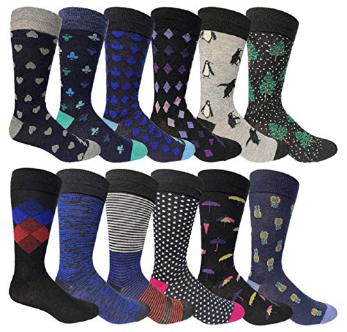 Yacht & Smith 12 Pairs Mens Fashion Designer Dress Socks, Patterned, Textured Design Premium Knit