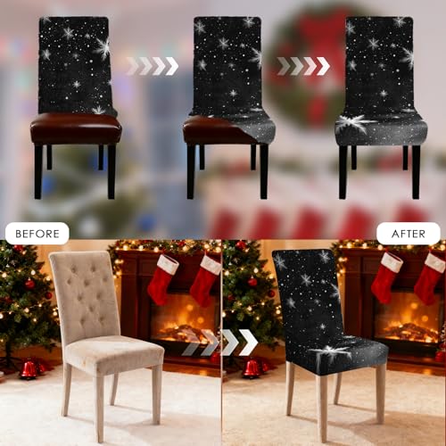 Image of Nuxovilar 4PCS Snowflake Pattern Minimalist Stretch Chair Covers | Stretch Slipcover Minimalist Protector Snowflake Wrap Seat Guard Dining Room Home Cafe Party (Snowflake Pattern)