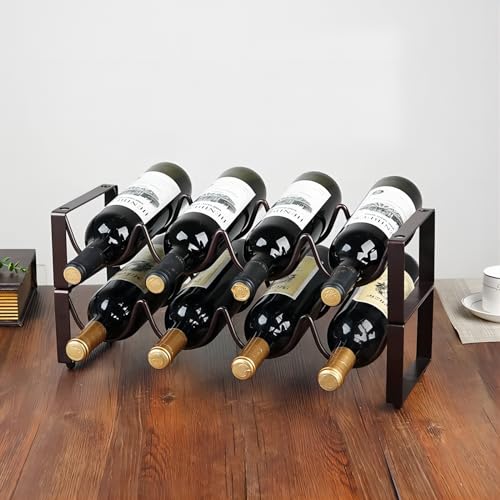 REDANT-2-Tier-Stackable-Wine-Rack-for-Countertop-Metal-Wine-Bottle-Holder-Small-Wine-Storage-Organizer-for-Inside-Cabinet-Kitchen-Bar-or-Dining-Room-Holds-8-Bottles-Bronze