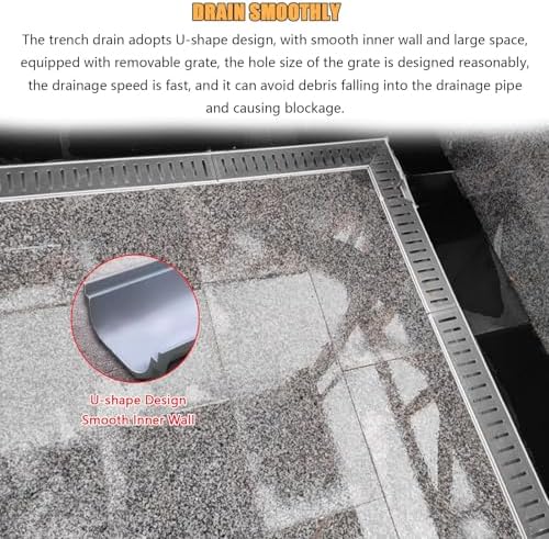 Efficient Linear Drainage Trench with Removable Grate for Outdoor Water Management, Prevent Flooding, Durable Design for Patios, Gardens, and Driveways