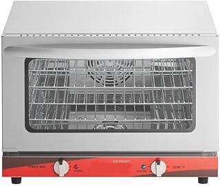 Half Size Commercial Countertop Convection Oven, 1.5 Cu Ft Capacity, Stainless Steel, 4 Wire Shelves, 1600W Electric, 150-500°F Temperature Range, 23x22.5x16.5 Inch