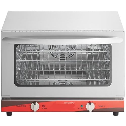 Half Size Commercial Countertop Convection Oven, 1.5 Cu Ft Capacity, Stainless Steel, 4 Wire Shelves, 1600W Electric, 150-500°F Temperature Range, 23x22.5x16.5 Inch