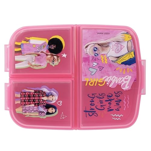 ILS I LOVE SHOPPING Porta Merenda Scuola con 3 scomparti Portamerenda in Plastica Bambini Pranzo Launch Box - BPA Free (BARBIE)