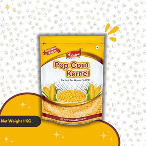 Image of Desire Popcorn Kernel Seeds, 1kg | Premium Big Size Gourmet Makkai Popcorn Kernels | Imported, High Expansion for Fluffy Popcorn