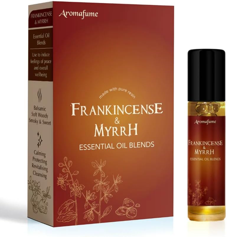 Frankincense&Myrrha Resin Essential Oil Roll-On Blend by Aromafume | 1 x 10ml / 3 x 0.33 Fl Oz | Made with Commiphora Myrrha & Boswelia Carterii | for Meditation, Spiritual Awakening & Prayer