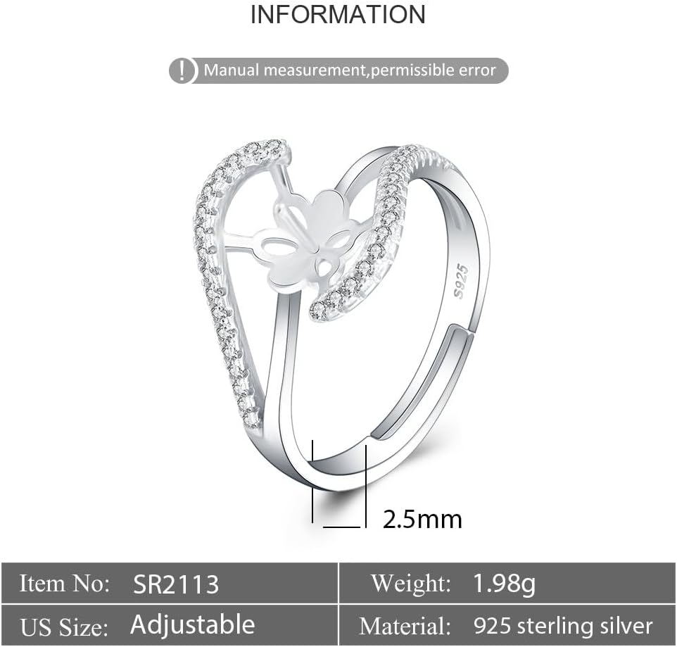 Sterling Silver Elegant Cubic Ring Mounting for Women, Adjustable Ring Fittings Accessories for Pearl Jewelry Making