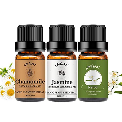 yethtious Chamomile Jasmine Neroli Essential Oil Set Pure 3 Pack Aromatherapy Gift Oils Kit 3X 10mL for Massage Diffuser