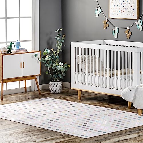 Nuloom Larissa Machine Washable Kids Polka Dot Area Rug, 4' X 6', Ivory #TOP10