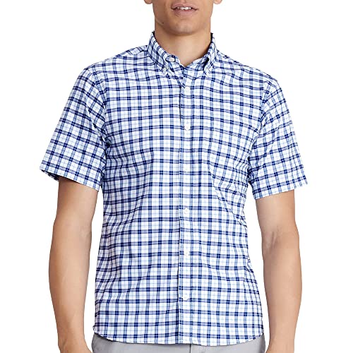 Izod Mens Checkered Pattern Short Sleeve Shirt Large Navy Multi #TOP29