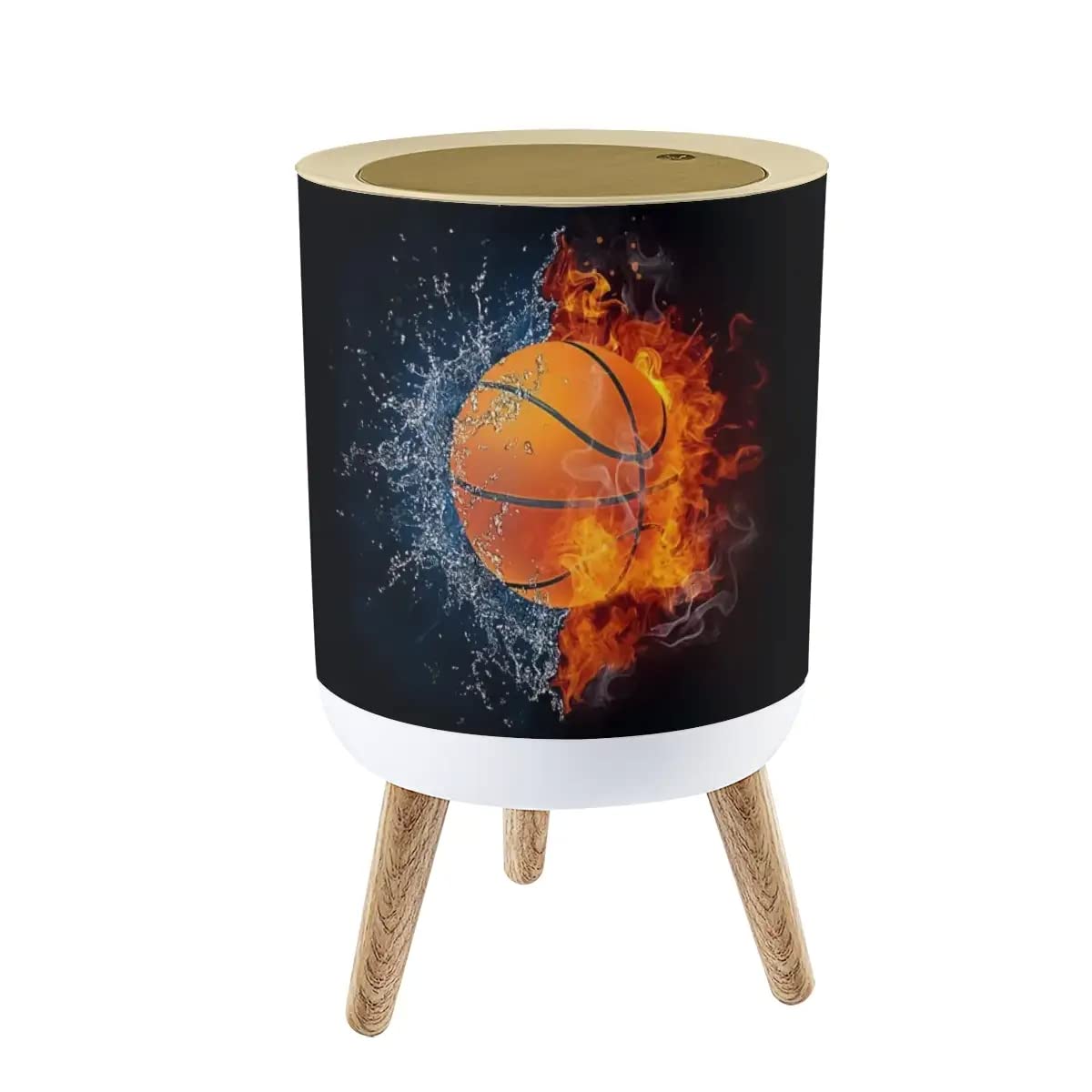 NBWEE Shabby Chic Small Trash Can with Lid Basketball Fire and Water Splash Garbage Bin Round Waste Bin Press Cover Dog Proof Wastebasket for Girls Boys Bedroom Bathroom Nursery Decor 1.8 Gallon