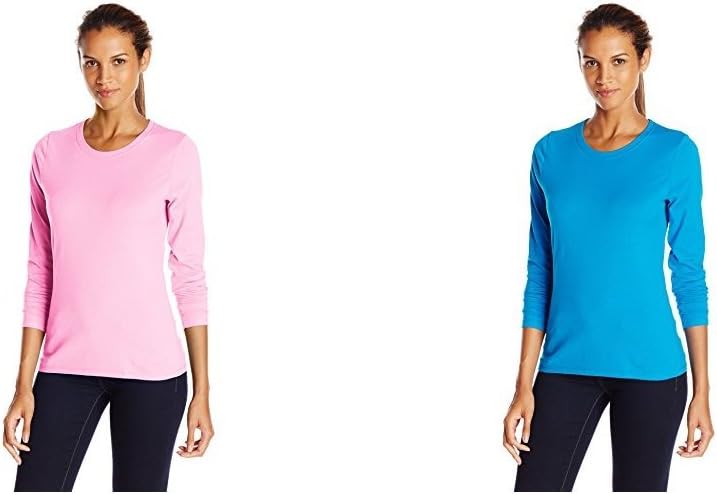 Hanes Womens Perfect-T Long Sleeve T-Shirt - 2 Pack Medium Pink Swish & Deep Dive