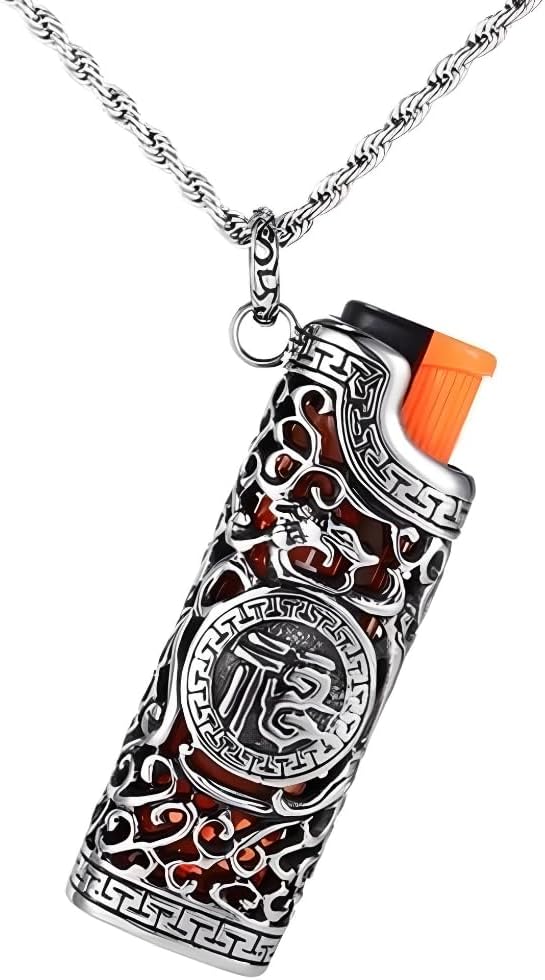 925 Sterling Silver Firestarter Necklace For Men Women, Lighter Pendant Hollow Charm Necklace Cubic Retro Pendant Necklaces Men Jewelry, Silver Twisted Chain Starting Spark Keychain Bracelet