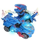 huwairen Dinosaur Toys for 3-6 Year Old Boys for Kids Transforming Dinosaur Car with LED Light and Music Gifts for 4-7 Year Old (Blue)