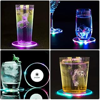 TYXSHIYE 3 Pack LED Coasters for Drinks, ON/OFF Disposable LED Drinking Coasters, Waterproof Light Up Coasters for Drinks, Acrylic Coasters for Parties Weddings Bar Christmas, Colorful LED Coasters