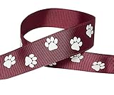 Q-YO Paw Prints Ribbon for Crafts-High School Spirit Grosgrain Ribbon for Breast Cancer Awareness Products, Gift Wrapping, Cheer Bows, Pony Streamers (5yd 7/8' White Paw, Burgundy)