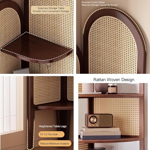 Mueble esquinero elegante de bambú de 4 niveles con panel de protección 5