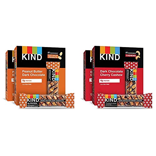 KIND Bars, Peanut Butter Dark Chocolate, 8g Protein, Gluten Free Bars, 1.4 Ounce,24 Count & Bars, Dark Chocolate Cherry Cashew + Antioxidants, Gluten Free, 1.4 Ounce Bars, 24 Count
