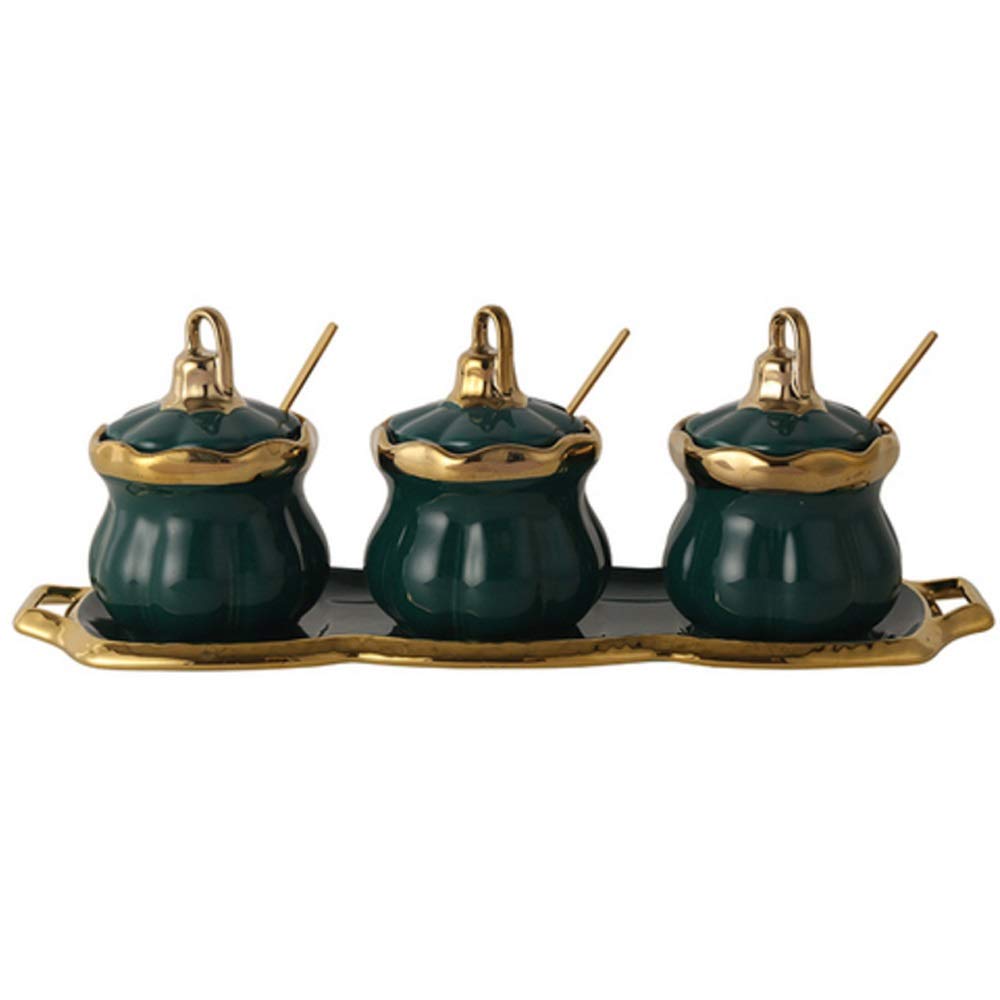 IANSHFKN Seasoning Pot Ceramic Box Set Combination Sugar and Salt Shaker with Tray Household Kitchen Supplies