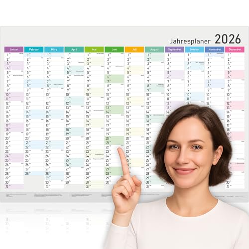 XXL Jahreskalender 2026 - Wandkalender - Jahresplaner A1 (84x59 cm), Wandplaner mit Kalenderwochen, Feiertagen - Großformat Kalender für Büro, Familie und Schule, Wall Calendar, Plakatkalender (2026)