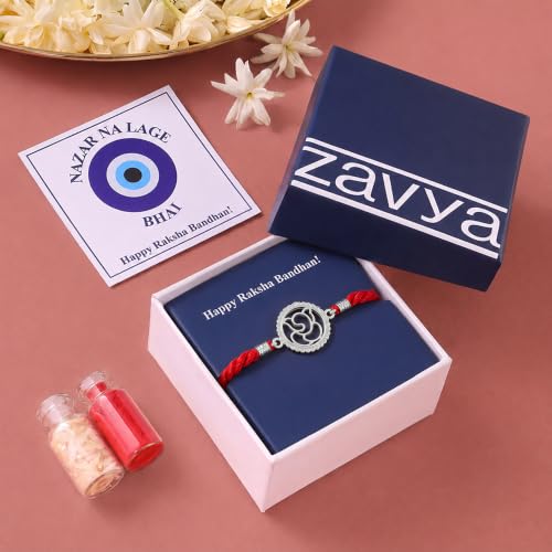 Image of ZAVYA 925 Pure Silver Ganesha Rakhi for Brother, Sterling Silver Bracelet for Bhai, Rakshabandhan Gift, with Authenticity Certificate
