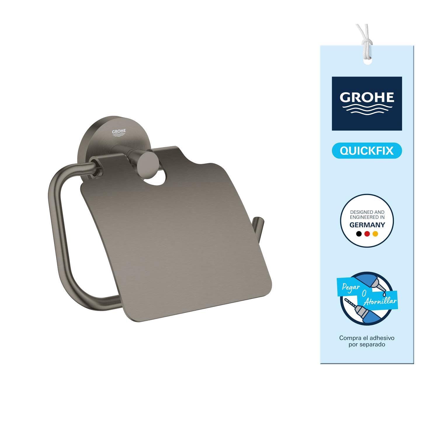 GROHE Start 41179AL0 - Portarrollos de Papel higiénico con Tapa (Metal, fijación Oculta, Tornillos y Tacos), tamaño 167 x 119 mm, Grafito Duro Cepillado Antracita