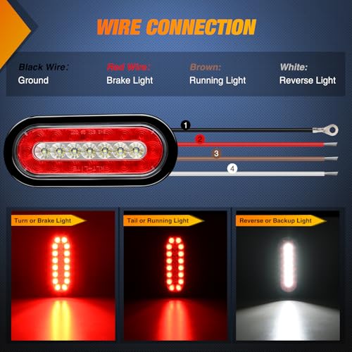 Image of Nilight 2PCS 6Inch Oval LED Trailer Tail Lights Red White 23LEDs w /Flush Surface Mount Grommets IP67 Waterproof Stop Brake Running Reverse Backup Light for Trucks RV