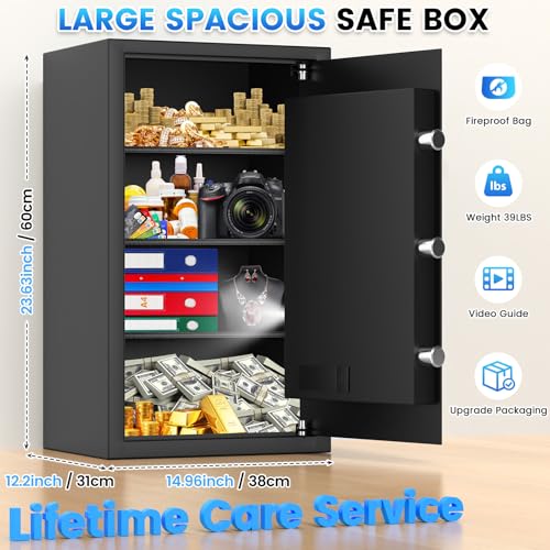 5.0 Cuft Fireproof Safe for Home Documents, Large Home Safe Box Fireproof Waterproof with LCD Keypad Keys, Anti-Theft Alert, Hidden Code Mode, Personal Combination Fire Safes For Money Jewelry Office