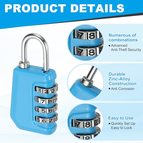 Image of MECCANIXITY Combination Lock, 4 Digit Padlock Combination Outdoor Waterproof Locker Lock for Gym Luggage Home Sports Hasp Storage, Blue Pack of 1