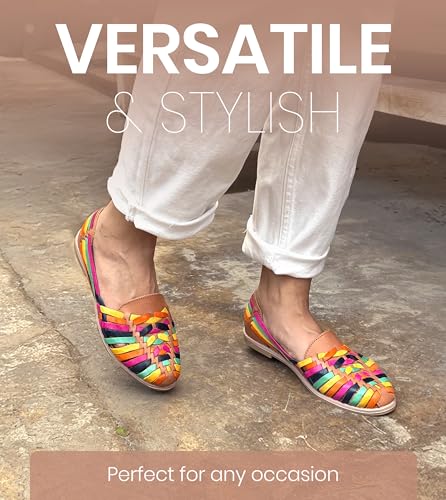 Image of Macarena Collection Leather Sandals for Women | Handmade Mexican Huarache | Woven Slip-On Shoes with Cushioned Insole | Artisan Crafted Genuine Leather
