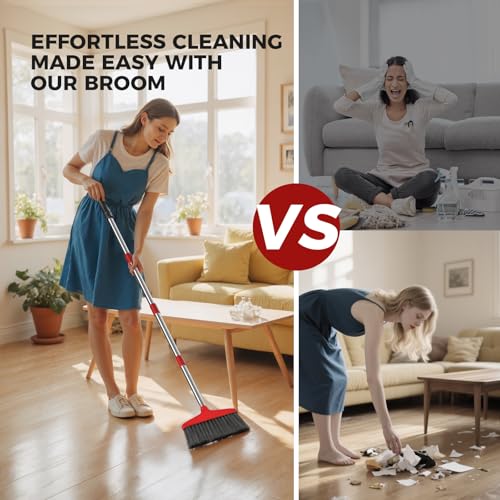 Image of Handy Broom, Indoor /Outdoor Brooms, Duty Kitchen Broom, for Home Garage Kitchen Office Courtyard Lobby Patio Lawn Concrete (1, Red)