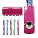 Automatic Auto Toothpaste Dispenser +5 Toothbrush Holder Set Wall Mount wine red