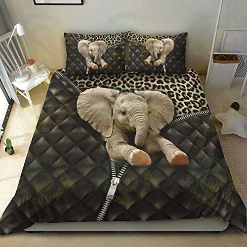 Housse de Couette 220x240 éLéPhant Noir 110g/㎡ Microfiber Fermeture Eclair Housse de Couette Deco Chambre + 2 Taies d'oreiller 65x65 Parure de Lit 220x240...
