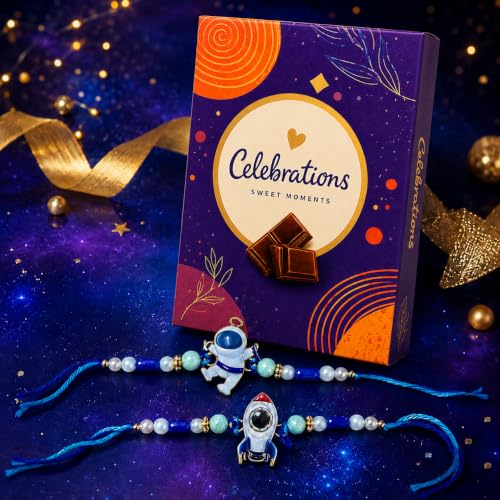 Image of Frostick Kid's Rakhi Gift Set - 2 Astronaut Rakhis, 1 Celebrations Pack, Roli Chawal, Greeting Card | Perfect Raksha Bandhan Chocolate Combo for Brother