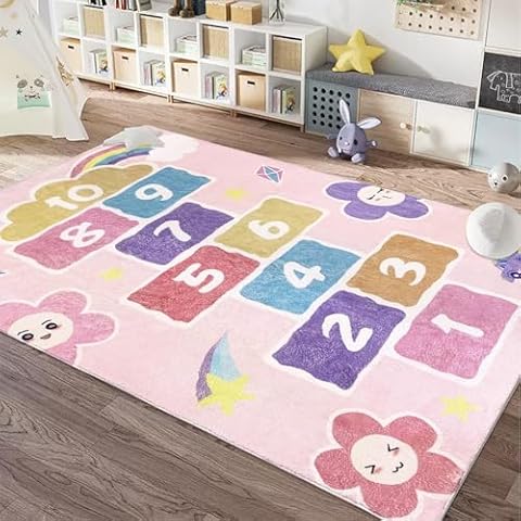 USTIDE Pink Hopscotch Activity Rug Cover